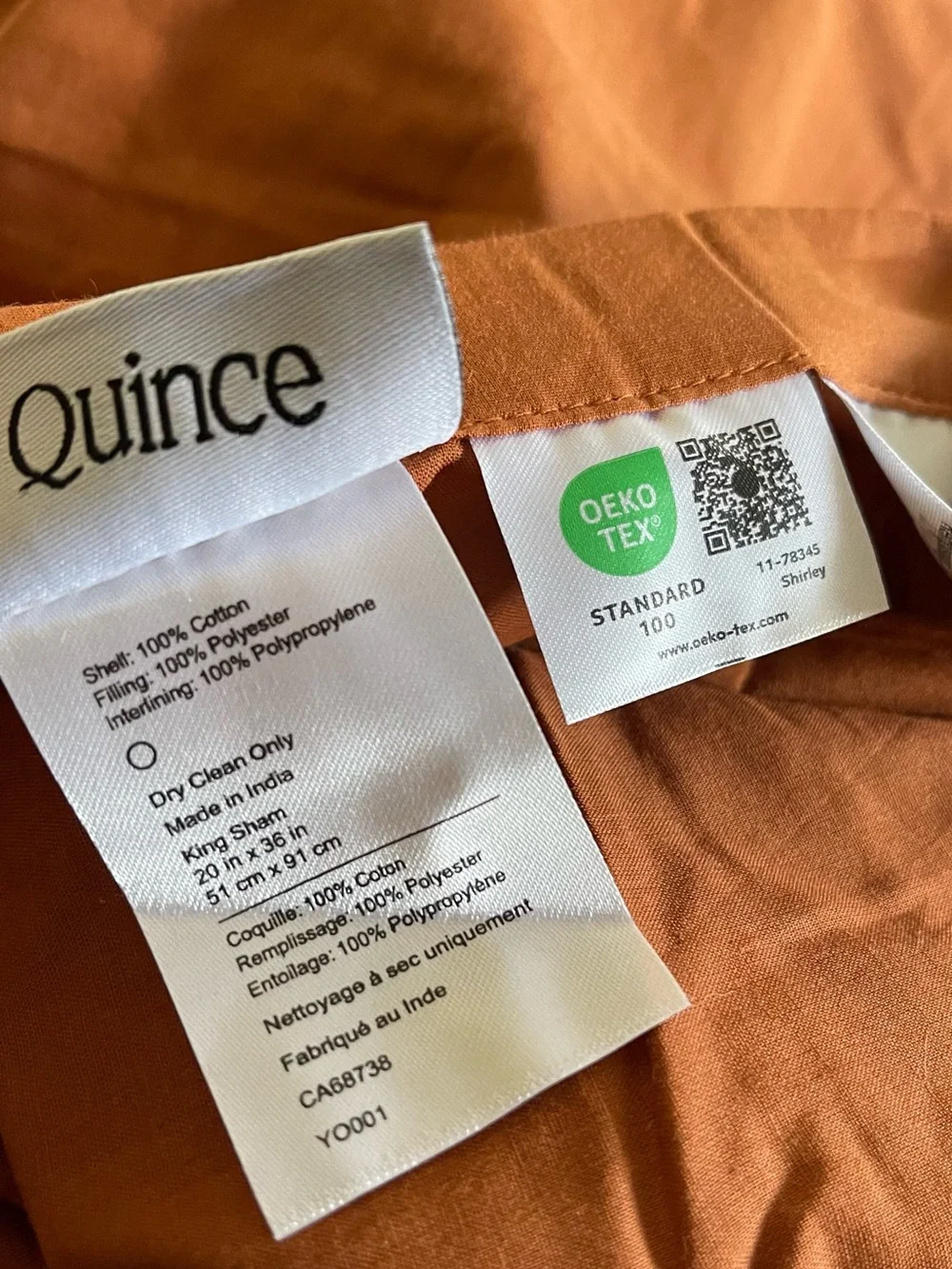 NEW Quince Cotton Velvet Channel Quilted Sham Set, King (Terracotta)